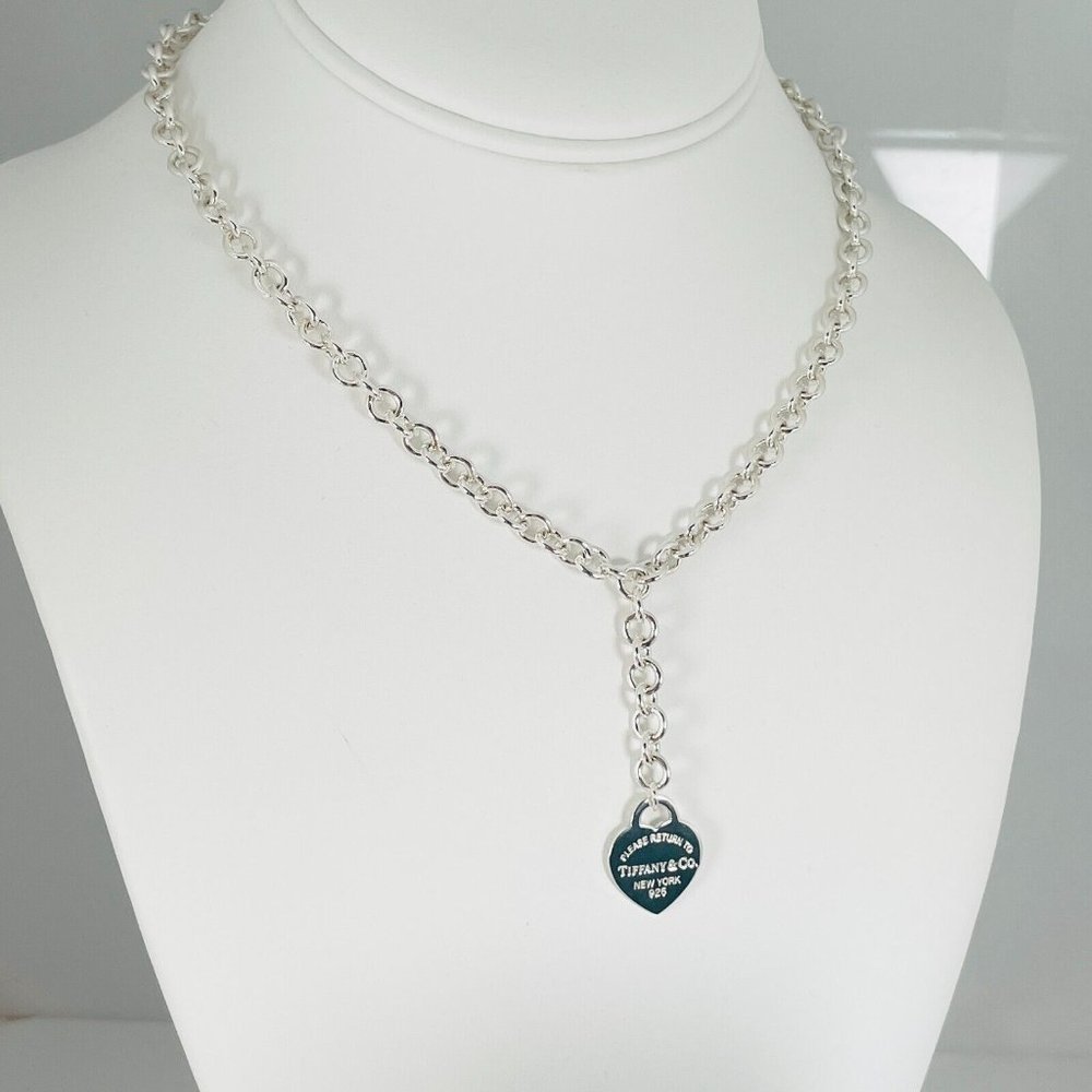 Please Return to Tiffany & Co Y Drop Heart Tag 16" Necklace in Sterling Silver
